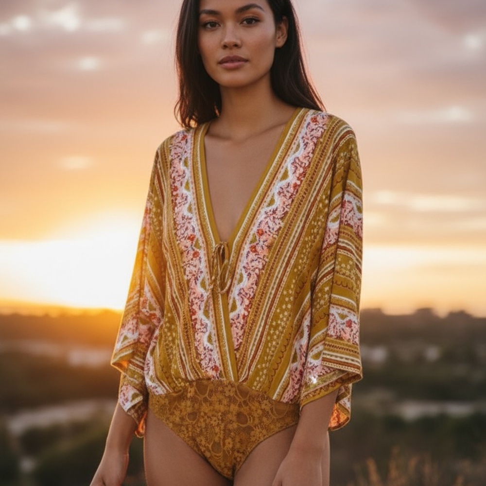 Free People Floral Kimono Bodysuit - Picture 3 of 9